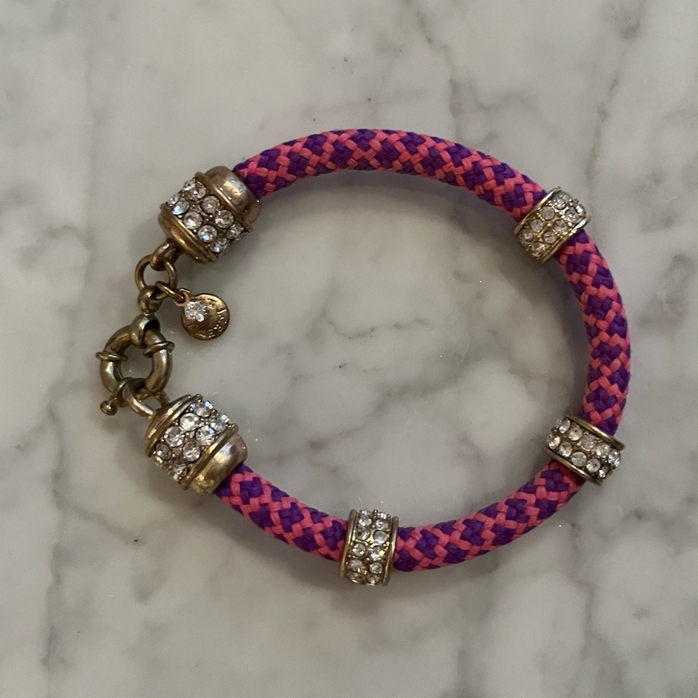 J. Crew Pink and Purple Rope and Rhinestone Bracelet